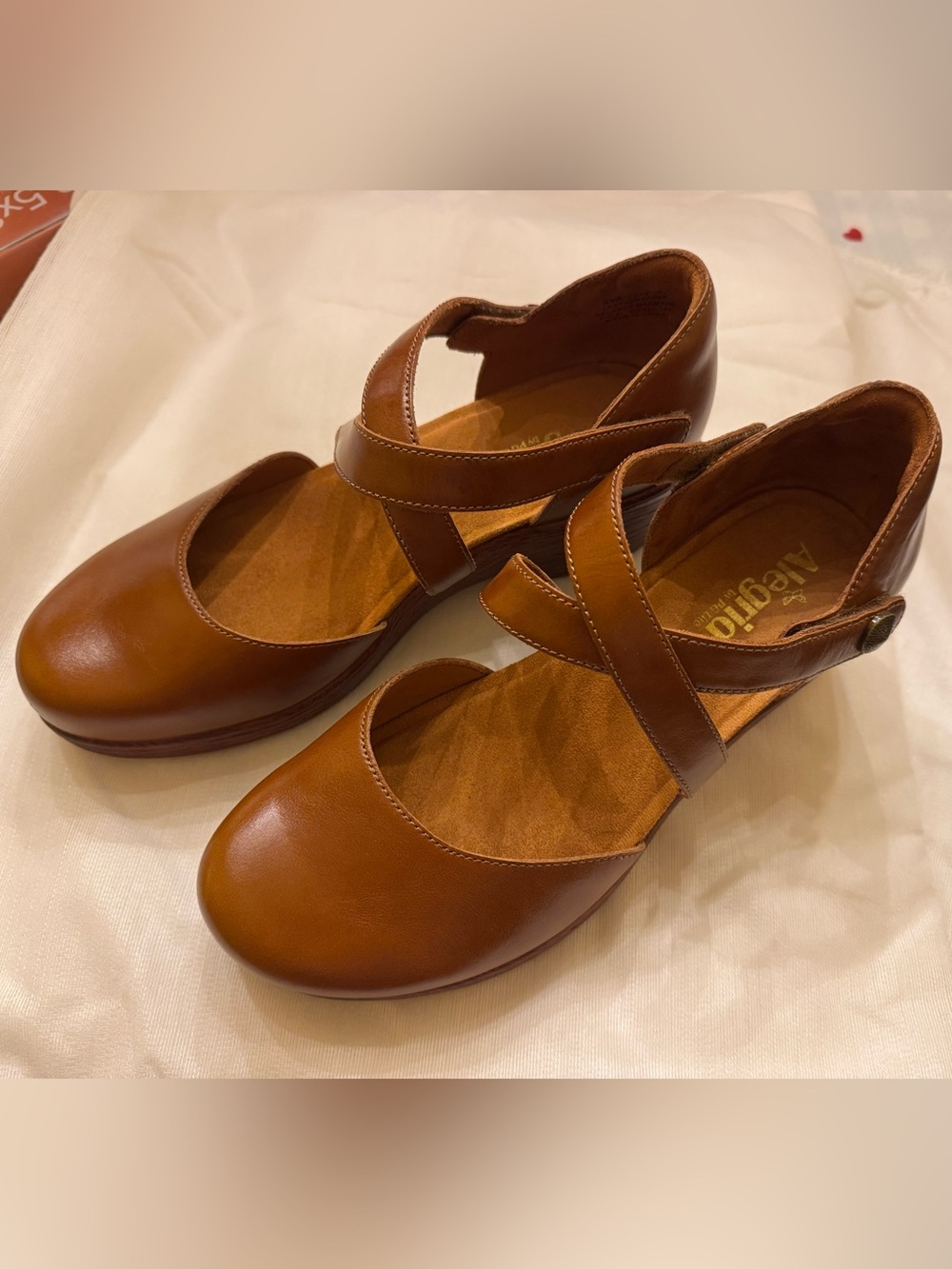 Alegria Cognac Brown Leather Mary Jane Flats